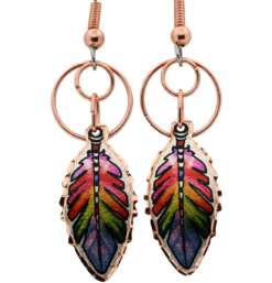 Colorful Copper Feather Wire Dangle Earrings