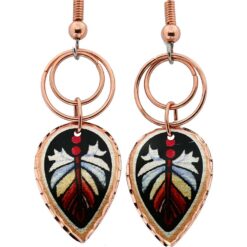 Copper Teardrop Feather Wire Dangle Earring, Art Jewelry