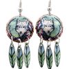 Wolf Earrings with Dangle Copper Feathers