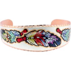 Handcrafted Copper Bracelets with Colorful Feather Artwork