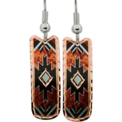 Copper Earrings in Native Design with Maroon and Turquoise Colors