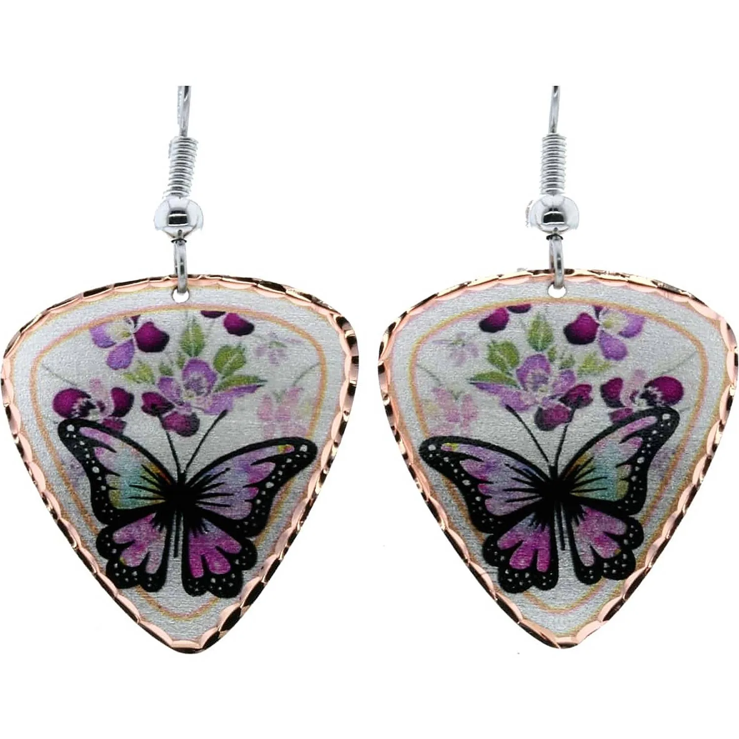 Handmade copper unique butterfly earrings with colorful pastel artwork in why you should buy artisan crafted jewelry.