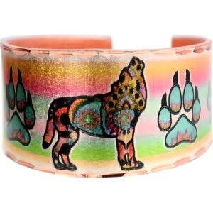 Adjustable handmade wolf ring for your girlfriend Copper Rainbow Background Howling Wolf Ring, Best Wolf Jewelry for Your Girlfriend