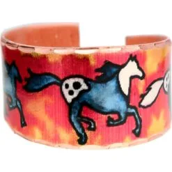 Handmade Colorful Petroglyph Horse Adjustable Copper Ring with Lynn Bean Art