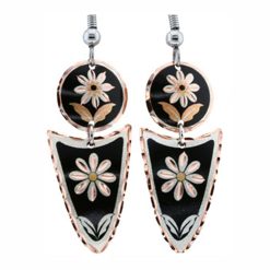 Black Background Flower Dangle Earrings