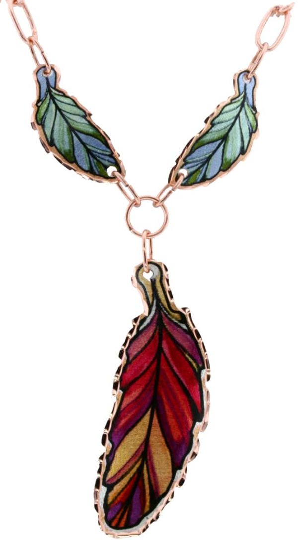 Copper Colorful Feathers Necklaces