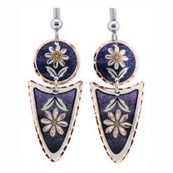 Purple Background Flower Dangle Earrings