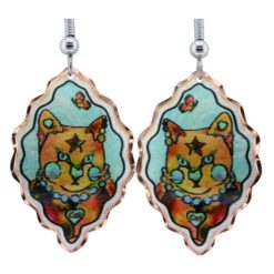 Handmade Cat Earrings in Colorful Whimsical Artwork