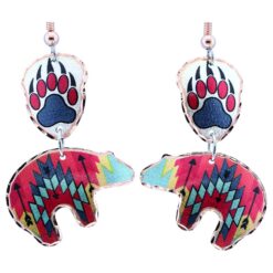 Dangle Bear Paw & Bear Earrings in Colorful Native Design