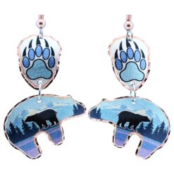 Dangle Bear Paw & Bear Earrings with a Wildlife Scene Design