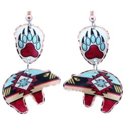 Native Bear Earrings Created in Red & Turquoise Colors