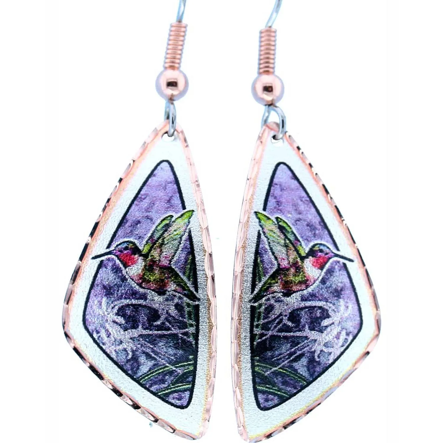 Best handmade jewelry gifts: hummingbird earrings as a thoughtful gift for bird lovers, gift for her, and gift for mom. Colorful hummingbird earrings handmade from copper, the best handmade jewelry gifts for women, mom, and nature lovers.