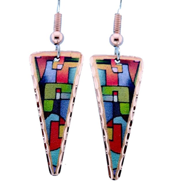 Abstract Art Colorful Copper Earrings
