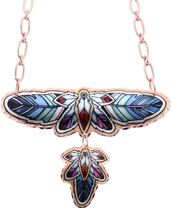 Copper Colorful Feather Art Necklaces