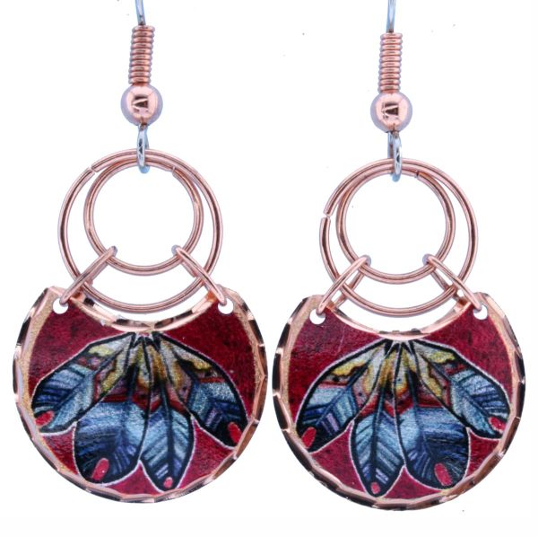 Copper Feather Artwork Wire Earrings