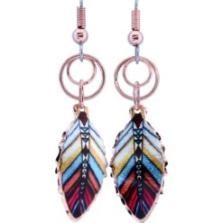 Feather Copper Earrings with Dangle Jump Rings