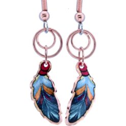 Copper Feather Earrings Assembled with Copper Wires