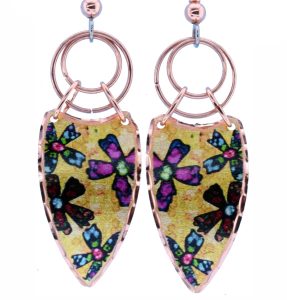 Copper Wire Dangle Flower Earrings