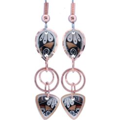 Dangle Native Pueblo earrings created from copper in delightful American Pueblo Indian artwork decorated with copper wires