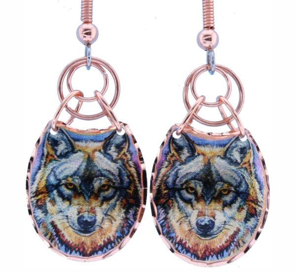 Copper Wire Wolf Face Earrings LJ-47