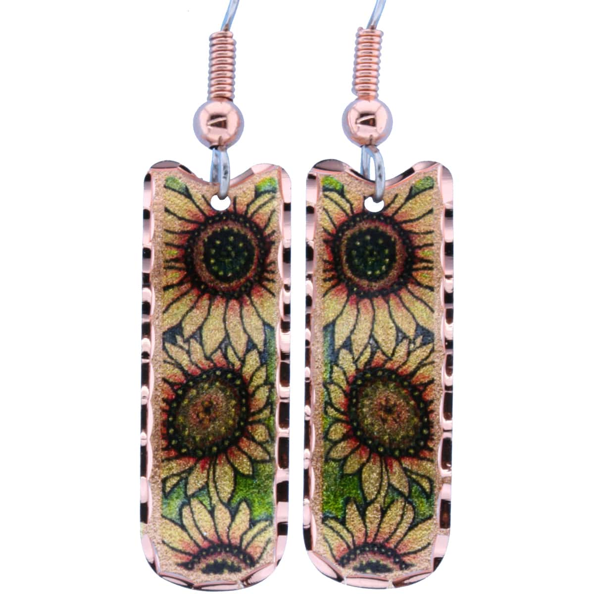 Sunflowers Earrings, Colorful Sunflower Art Jewelry Earrings