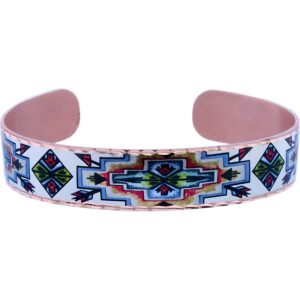 Handmade Native design copper cuff bracelet showcasing artisan craft and copper jewelry health benefits.