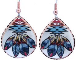 Teardrop Native Feather Copper Earrings