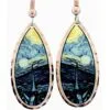 Artisanal teardrop copper earrings with Van Gogh Starry Night swirling sky art