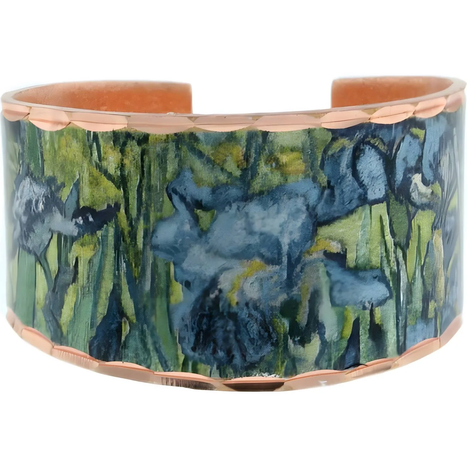 Handmade adjustable copper ring with Van Gogh blue Irises painting artwork