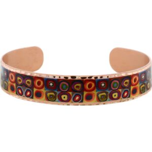 Cuff bracelets handmade in Wassily Kandinsky's famous painting Squares with Concentric Circles – Why You Should Buy Artisan Crafted Jewelry Handmade copper cuff bracelet featuring Kandinsky Squares with Concentric Circles in why you should buy artisan crafted jewelry.