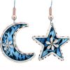 Dark Blue Moon and Star Flower Earrings 201bb