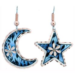 Moon and Star Flower Earrings in Navy Blue Background