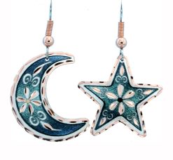 Green Moon and Star Flower Earrings 201gr