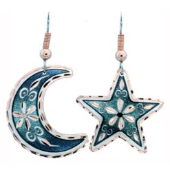 Moon and Star Flower Earrings with Green Background