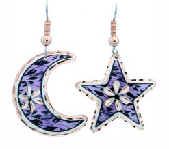 Purple Moon and Star Flower Earrings