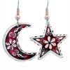 Red Moon and Star Flower Earrings