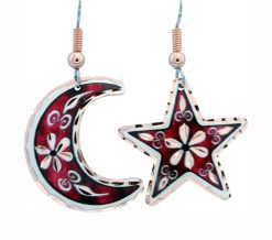 Red Moon and Star Flower Earrings