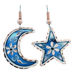 Moon and Star Flower Earrings Handmade in Sky Blue Color