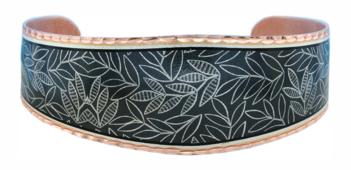 Black Background with Silver Leaves Bracelets BF-07 Black Background with Silver Leaves Bracelets BF-07