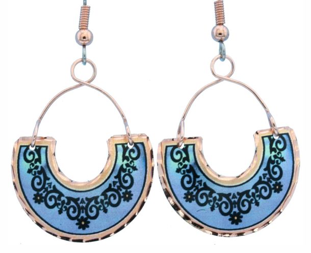 Copper Wire Jewelry Floral Earrings Blue FW-10