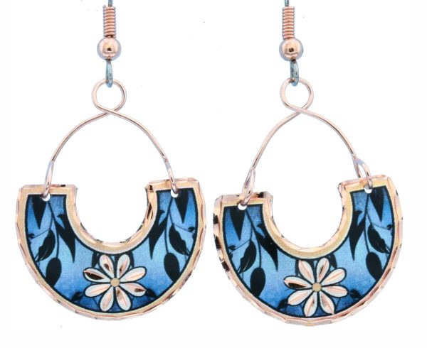 Copper Wire Jewelry Flower Earrings Blue