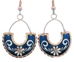 Copper Wire Jewelry Flower Earrings Dark Blue