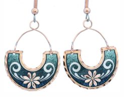 Copper Wire Jewelry Flower Earrings in Green Background FW-08