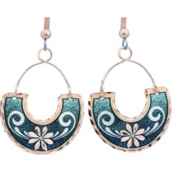 Magnificent Green Flower Earrings Decorated with Copper Wires