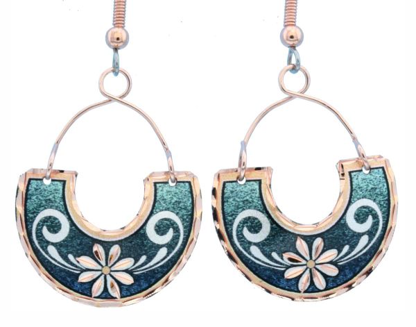 Copper Wire Jewelry Flower Earrings in Green Background FW-08
