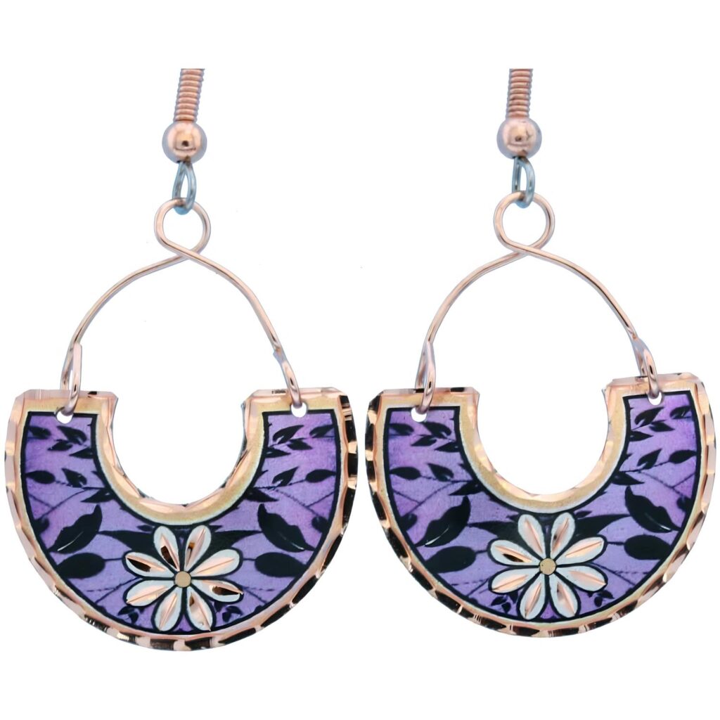 Purple Flower Earrings with Copper Wires