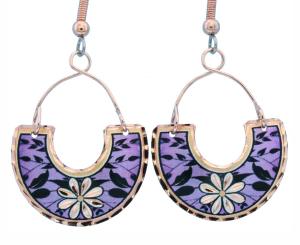 Copper Wire Jewelry Flower Earrings Purple FW-04