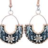 Copper Wire Jewelry Leaves and Flower Earrings Navy Blue