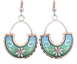 Wire Flower Earrings Aqua Green Blue FW-02