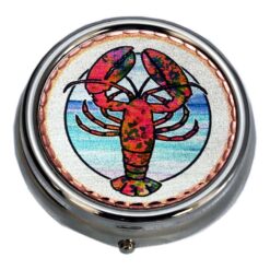 Handmade Nautical Gifts, Lobster Pill Box. Discover the perfect coastal treasure with our Truly Exquisite Lobster Pillbox Nautical Gifts. This silver-tone pillbox is a perfect way to carry your pills and features convenient plastic compartments inside so you can keep them neatly separate. It is an Artfully Designed & Elegantly Crafted accessory, decorated with beautiful copper artwork, silver-plated, and diamond-cut to sparkle.